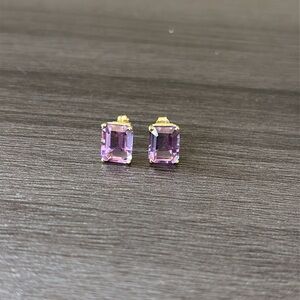 Vintage‎ Amethyst Rectangle Cut 14K Yellow Post Earrings
